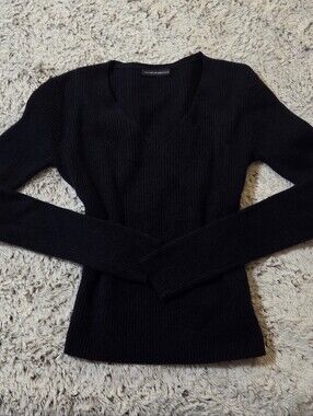 Brandy Melville Navy V-Neck Ribbed Knit Sweater